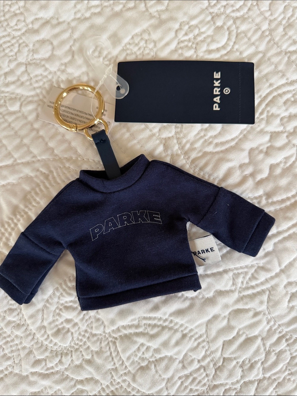 PARKE Navy Mini Sweater Keychain with Gold Ring